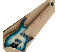 Electric Guitar Starter Kit Seven String Oblique Fret Headless Electric Guitar With Blue Burl Surface