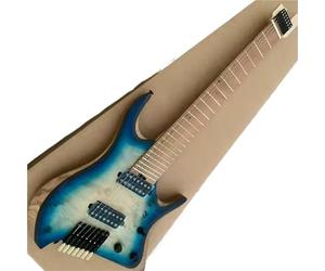 Electric Guitar Starter Kit Seven String Oblique Fret Headless Electric Guitar With Blue Burl Surface