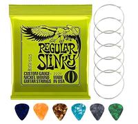 Electric Guitar Strings, Regular Slinky Electric Guitar Strings, Strings for Ernie Ball, 6-String Kit RustProof Eagle Wire with 6 different coloured picks 10-46 Gauge