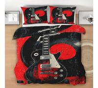 Electric Guitar Vinyl Record Duvet Cover Set Cot Bed for Kids Boys Girls, Rock Music Bedding Set Junior 120x150 cm, Breathable Hypoallergenic Soft Reversible Toddler Duvet with 1 Pillowcase