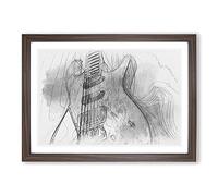 Electric Guitar Vol.2 Sketch Framed Print | A2 Walnut Framed Wall Art | Ready to Hang | Modern Music Picture | Living Room Bedroom Lounge Office