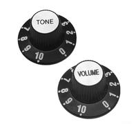 Electric Guitar Volume and Tone Knobs, 6mm Shaft Fit for EPI and LP Models, Black Witch Hat Style with Silver Cap, Set of 2 (1 Volume(B)
