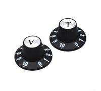 Electric Guitar Volume and Tone Knobs, 6mm Shaft Fit for EPI and LP Models, Black Witch Hat Style with Silver Cap, Set of 2 (1 Volume(A)