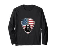 Electric Guitar with American Flag Pick Patriotic Music Long Sleeve T-Shirt