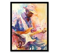 Electric Guitarist Music Portrait Watercolour Framed Art Print Artery8 Orange A4