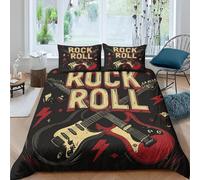 Electric Guitars King Duvet Cover Set 3D Printed Rock Music Bedding Set Ultra Soft Microfiber Quilt Cover 220x230 cm for Double Bed with 2 Pillowcases with Zipper D/725