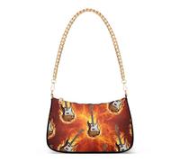 Electric Guitars Red Flames Print Shoulder Purses for Women Hobo Purse Bags Chain Strap Zipper Cute Wallet Purse