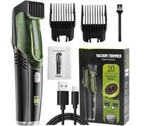 Electric hair clipper, Vacuum Beard Trimmer for Men with Adjustable Comb, Waterproof Electric Trimmer Kit - 20 Length Settings, Built-in Hair Suction, USB Rechargeable for Sideburns & Mustache (Green)