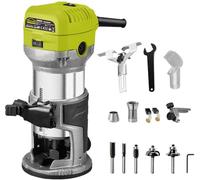 Electric Hand Palm Router, DEWINNER Trimmer Laminate Wood Working Joiners Tool, Compact Router with Trimmer Base, 3 Guide,2 Collets 1/4"(6.35mm) and 3/8"