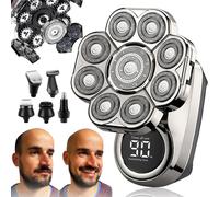 Electric Head Shaver 9D Floating Blade 9.0 Ultra Bald Clippers for Men Wet Dry Use Silver