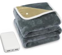 Electric Heated Blanket, 100*75cm Electric Throw with 10000mAh Battery, 3 Heating Levels & 2H Auto-Off, Double-Sided Flannel/Polar Fleece, Machine Washable for Home Camping Office (Starry Gray)