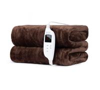 LIVIVO Heated Electric Over Blanket - Soft Chocolate Micro Fleece Throw with 10 Heat Settings and Timer Function - 160x130cm - Easy to Use Detachable Digital Control - Machine Washable (Chocolate)