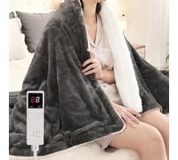 Electric Heated Blanket Single 130×160cm - Soft Flannel & Cotton Fleece, 9 Heat Levels, 1-9H Auto-Off Timer, Overheat Protection, Machine Washable, Ideal for Sofa, Bed, or Office Use, Dark Grey