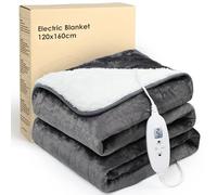 Electric Heated Blanket Throw,Electric Throw with 4 Heat Settings & 4 Hours Auto-Off Timer, LCD Display,Grey Heating Blanket Flannel Sherpa for Sofa and Bed,160 * 120CM
