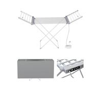 Electric Heated Clothes Airer with Cover, Touch Screen Controls Heated Clothes Dryer Rack, Temperature Control 30°C to 70°C Heated Airers Clothes Indoor, Foldable, 1-9 Hour Timer, 18 Heated Pipes