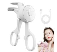 Electric Heated Eyelash Curler, Rechargeable Heated Lash Curler with 3 Adjustable Temp (50°C-65°C), 10s Fast Heating & 24H Curl, Anti-Burn Silicone Pad, Electric Eyelash Curler for Women，White
