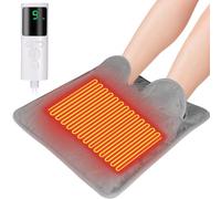 Electric Heated Foot Warmer - Furry 9-Level Adjustable Foot Warmer with Timer Settings & Adjustable Temperature, Warmer Fast Heating Pad for Women Men Winter Home Office Keep Feet Warm (Grey)