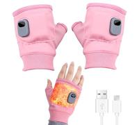 Electric Heated Gloves Rechargeable Heated Fingerless Gloves Half Fingers USB Heating Warm Glove Mittens Adjustable Heating Riding Gloves for Winter Cold Weather Thermal Fingerless Gloves Pink