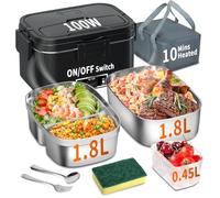Electric Heated Lunch Box 100W - 3-in-1 Fast Heating Lunch Boxes Portable for Adults, 12V/24V/220V with 2 Pack Containers (Single & Compartment) for Car Truck Office (3 Times Faster), Black