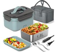 Electric Heated Lunch Box for Car, Truck, Home - 1.8L 100W Portable Food Warmer with 12V/24V/110V/220V Plug - Stainless Steel Leakproof Container - Hot Meal Solution for Work, Travel, Jobsite, Camping