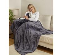 Luxury Electric Heated Throw Large Sherpa Fleece Grey Over Blanket Single Double
