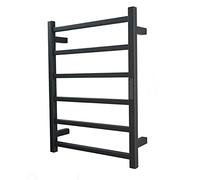 Electric Heated Towel Rail Radiator with Timer, Bathroom Black Drying Rack with Removable Hooks, Wall Mounted Space Aluminum Heated Towel Rack (Black Plug In)
