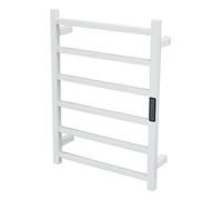 Electric Heated Towel Rail Radiator with Timer, Bathroom Black Drying Rack with Removable Hooks, Wall Mounted Space Aluminum Heated Towel Rack (White Plug In)