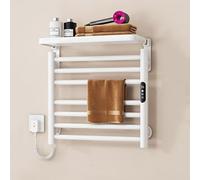 Electric Heated Towel Warmer Wall Mounted with Inbuilt Thermostat and Top Shelf for Bathroom Comfort