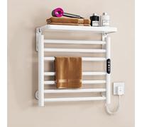 Electric Heated Towel Warmer Wall Mounted with Inbuilt Thermostat and Top Shelf for Bathroom Comfort