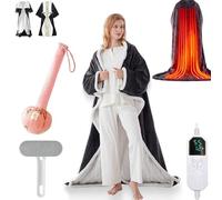 Electric Heated Wearable Blanket - Flannel,USB Heated Blanket, 6 Heating Levels & Timer, Wearable with Built-in Foot Pockets & Sleeves,Heating Wrap Poncho Shawl for Family, Friends (no foot)