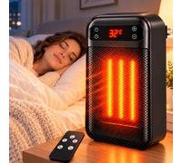 Electric Heater, 800W Plug in Heater Portable Heater for Home, Office | PTC Ceramic Heaters 2 Heat Modes, 12H Timer & LED Display, Low Noise Heaters Remote Control, 7 Safety Protections
