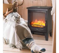 HOMCOM Electric Heater Freestanding Fireplace Artificial Flame Effect w/ Safety Thermostat 950w/1850W Tempered Glass Casing