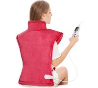 Electric Heating Pad for Back Neck and Shoulders 60x85cm, Heated Warmer with Waist Strap, 3 Heat Levels, Auto-Off Timer, Mia&Coco - Comfort Red