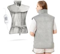 Electric Heating Pad for Back Neck and Shoulders (60x85cm) Heated Warmer Fast-Heat with Waist Strap, 6 Heat Levels, Auto-Off Timer, Grey
