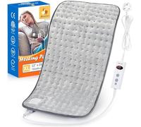 Electric Heating Pad for Back Neck Shoulders, Heat Pad with Auto Shut Off in 90 min,10 Heat Level Settings, Fast Heated Pad 100% Soft Comfortable Polyester, Machine Washable (30x60cm) Grey
