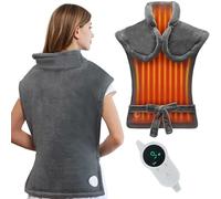 Electric Heating Pad for Neck Shoulder Back Pain Relief, 6 Heating 4 Timer Auto-Off, Grey Flannel Machine Washable