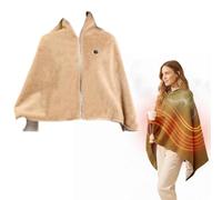 Electric Heating Shawl with Graphene,3 Heat Levels 8 Heating Zones USB Powered Portable Blanket, Washable Soft Zipper for Car Outdoor Camping Office Winter Warmth (Khaki Rabbit Hair)