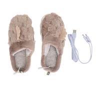 Electric Heating Slippers USB Powered Heated Foot Warmer Soft Slip Resistant Indoor Outdoor Use for Men Women Winter Comfort Fluffy Material 2 Pairs (Coffee)