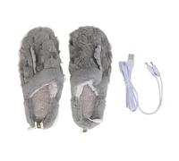 Electric Heating Slippers USB Powered Heated Foot Warmer Soft Slip Resistant Indoor Outdoor Use for Men Women Winter Comfort Fluffy Material 2 Pairs (Grey)