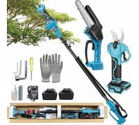 Electric High Altitude Pruning Shears, Cordless Pole Saw and Mini Chainsaw with Telescopic Pole and Batteries for Cutting Thick Branches in Gardens