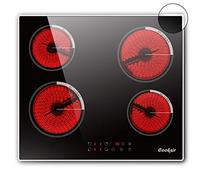 Electric Hob 4 Burners Cooksir, Ceramic Hobs 60cm Built-in, 6000W Electric Kitchen Hob, 9 Power level, Safety Lock, 99 Mins Timer, 220V Hard Wired(No Plug)