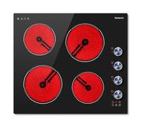 Electric Hob 4 Burners with Knobs, Ceramic Hob 6000W, Electric Ceramic Hob 220-240V Hardwired, Kitchen Hob 4 Ring with Safety Lock, Timer, Pause Function, Touch Control, Karienvir Hob