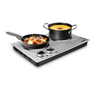 Electric Hob, CUSIMAX Double Hot Plate for Cooking, 2400W Electric Ceramic Hot Plate, Infrared Cooktop with Dual Temperature Control, Embedded Countertop Cooktop, Heat-Up in Seconds, Stainless Steel