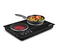 Electric Hob, CUSIMAX Double Hot Plate for Cooking, Electric Ceramic Hot Plate, Portable Double Infrared Cooktop with Dual Temperature Control, 2400W Countertop Cooktop, Heat-Up in Seconds, Black