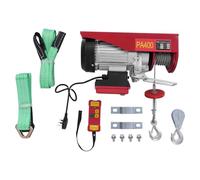 Electric Hoist 400kg with Wireless Remote - 12m Steel Cable, 2 Lifting Straps - Heavy Duty Industrial Winch for Workshop, Garage, Construction, Red