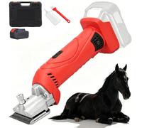 Electric Horse Clippers 500W, 21V Cordless Livestock Shears with 2 Batteries & 6-Speed Adjust, Carbon Steel Blades 2500R/min Electric Hair Equine Trimmer for Horse Sheep Cattle Red 1 Battery