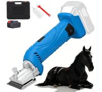 Electric Horse Clippers 500W, 21V Cordless Livestock Shears with 2 Batteries & 6-Speed Adjust, Carbon Steel Blades 2500R/min Electric Hair Equine Trimmer for Horse Sheep Cattle Blue-B 1 Battery