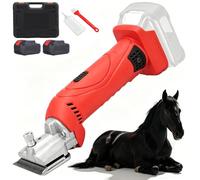 Electric Horse Clippers 500W, 21V Cordless Livestock Shears with 2 Batteries & 6-Speed Adjust, Carbon Steel Blades 2500R/min Electric Hair Equine Trimmer for Horse Sheep Cattle Red 2 Batteries