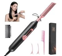 Electric Hot Comb Hair Straightener, Professional Portable Ceramic Beard Straightener Brush with Temperature Display, Anti-Scald Pressing Combs for Wigs Afro Hair Lace Wigs & Beard