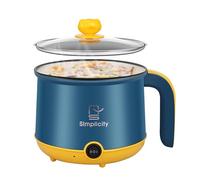 Electric Hot Pot 1.8L Mini Electric Cooking Pot with Steam Rack & Handle, 2 Gear Non-Stick Rapid Ramen Noodles Cooker, Electric Skillet for Noodles/Pasta/Egg/Soup/Oatmeal/Steak(Blue (single layer))